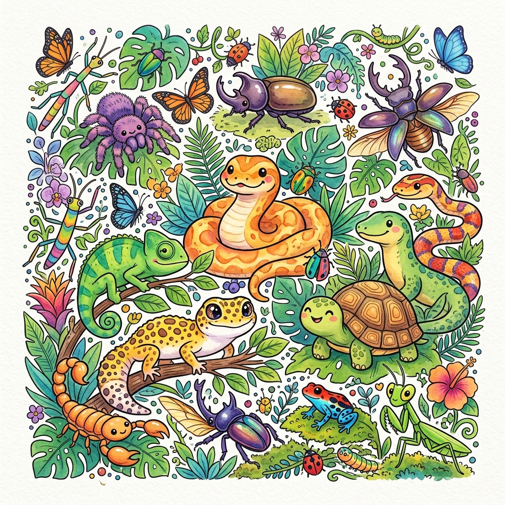 爬蟲昆蟲彩色插畫